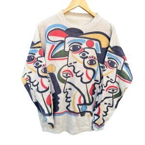 Vintage Picasso Art AOP Tan Long Sleeve Sweater XL 22x29